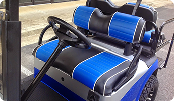 Golf Cart with Blue and Black Seats - Custom Golf Carts Cumming GA